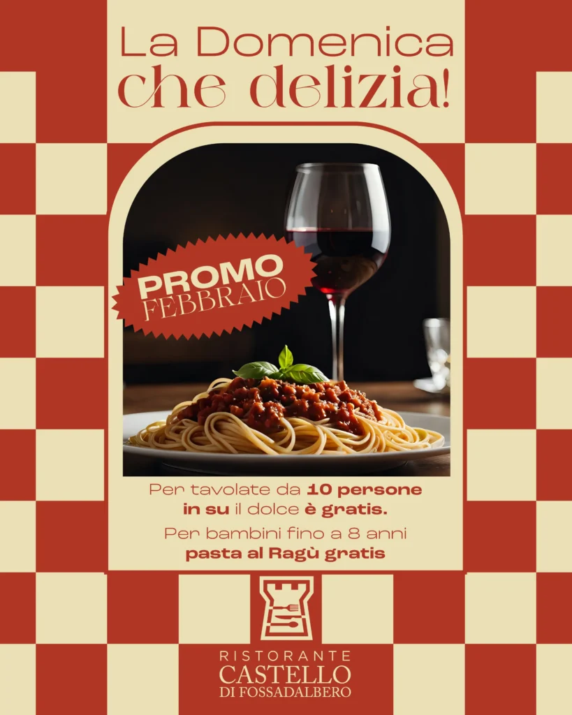 Locandina promo pranzo domenica - Ristorante Castello di Fossadalbero