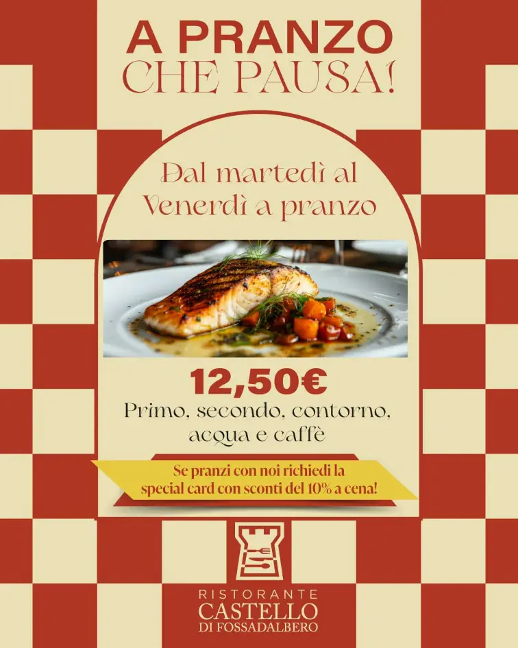 Locandina menu pranzo ristorante castello di fossadalbero